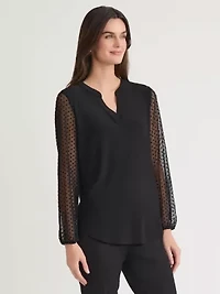 Petite Split Neck Point D'esprit Knit Top