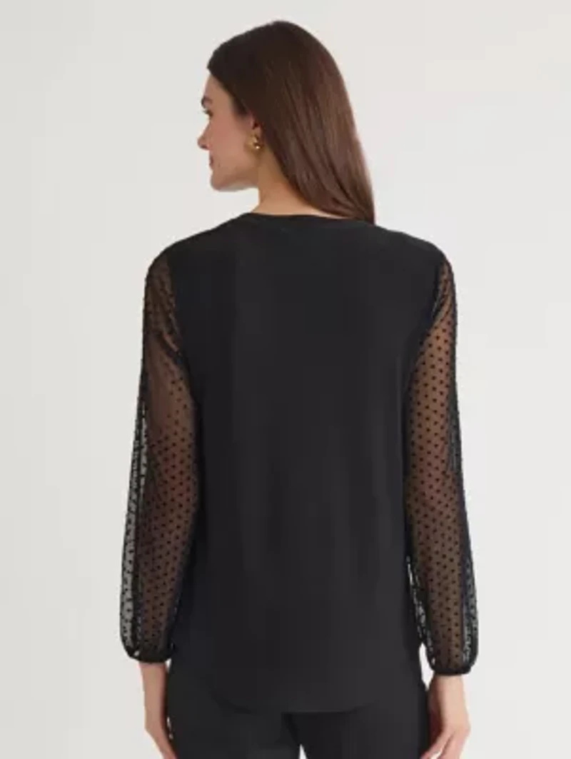 Petite Split Neck Point D'esprit Knit Top