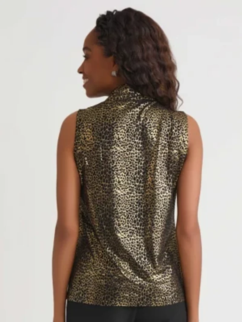Petite Foil Animal Print Knot Neck Knit Top