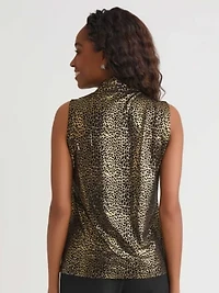 Petite Foil Animal Print Knot Neck Knit Top