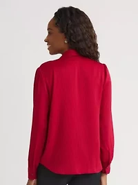 Petite Satin Stripe Long Sleeve Bow Blouse