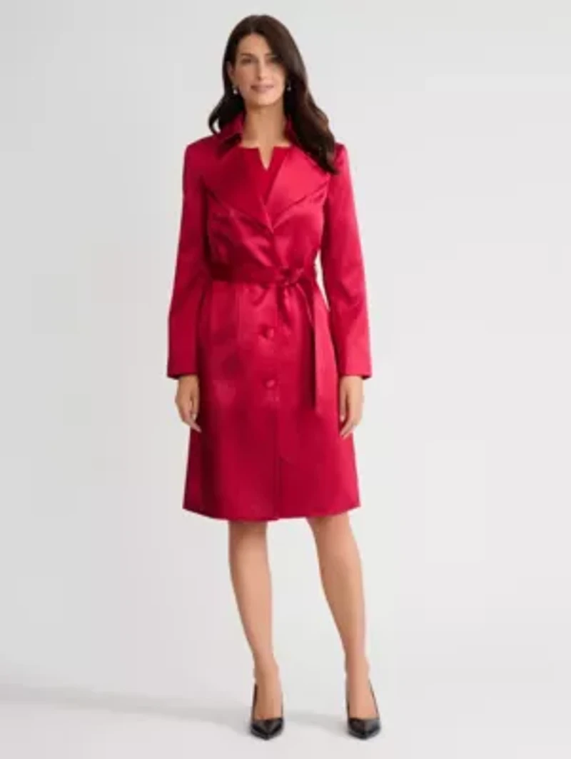 Petite Satin Belted Trench