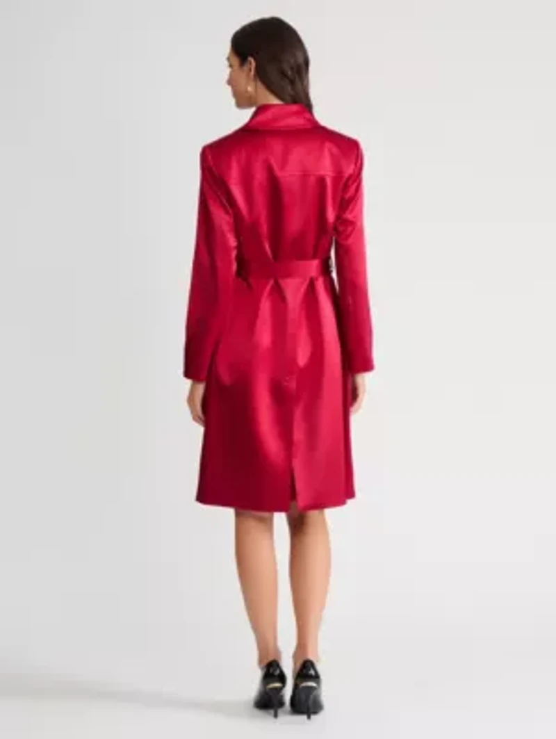 Petite Satin Belted Trench