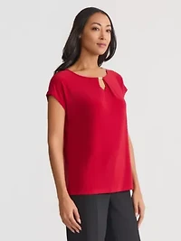 Women's Extend Shoulder Knit Top with Keyhole Trim