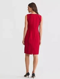 Women's Stretch Crepe Sheath Dress with Piping