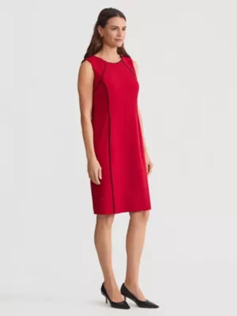 Women's Stretch Crepe Sheath Dress with Piping