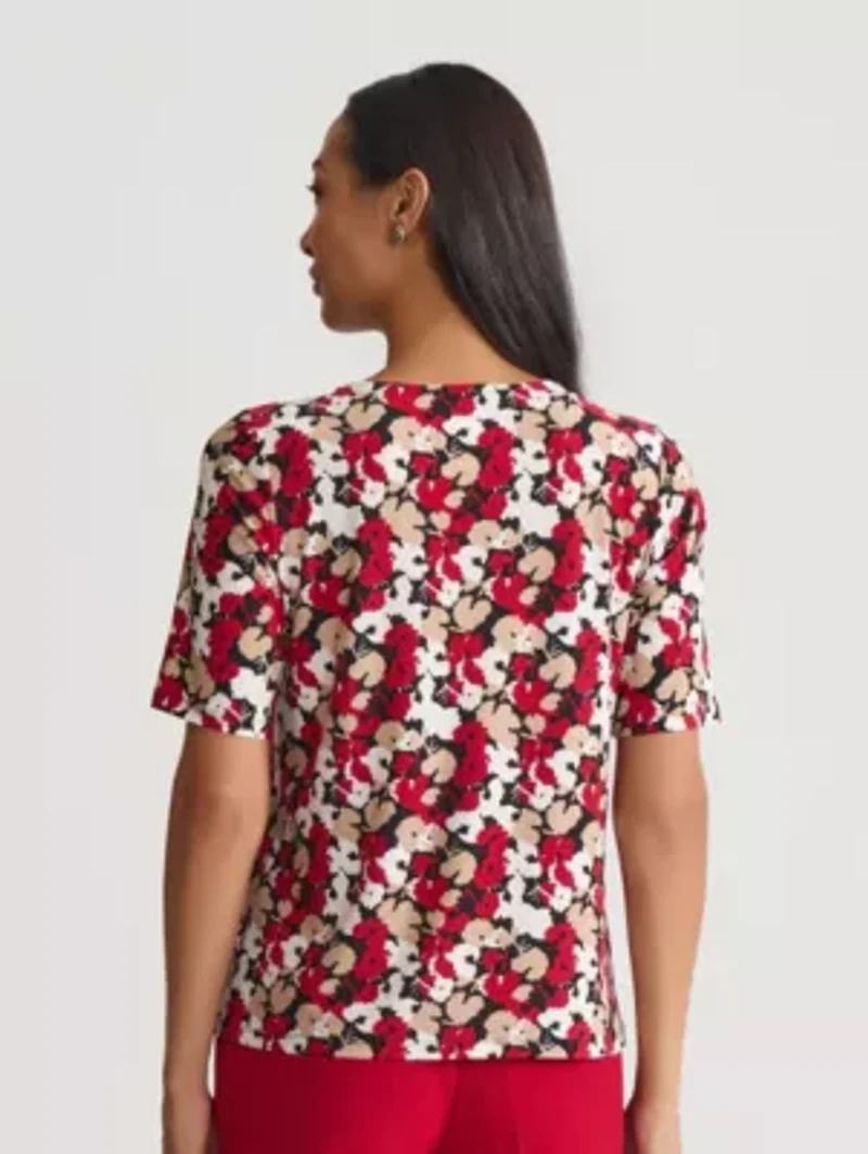 Petite Mini Floral Print Elbow Sleeve Knit Top