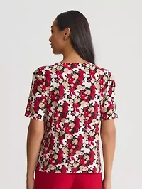 Petite Mini Floral Print Elbow Sleeve Knit Top