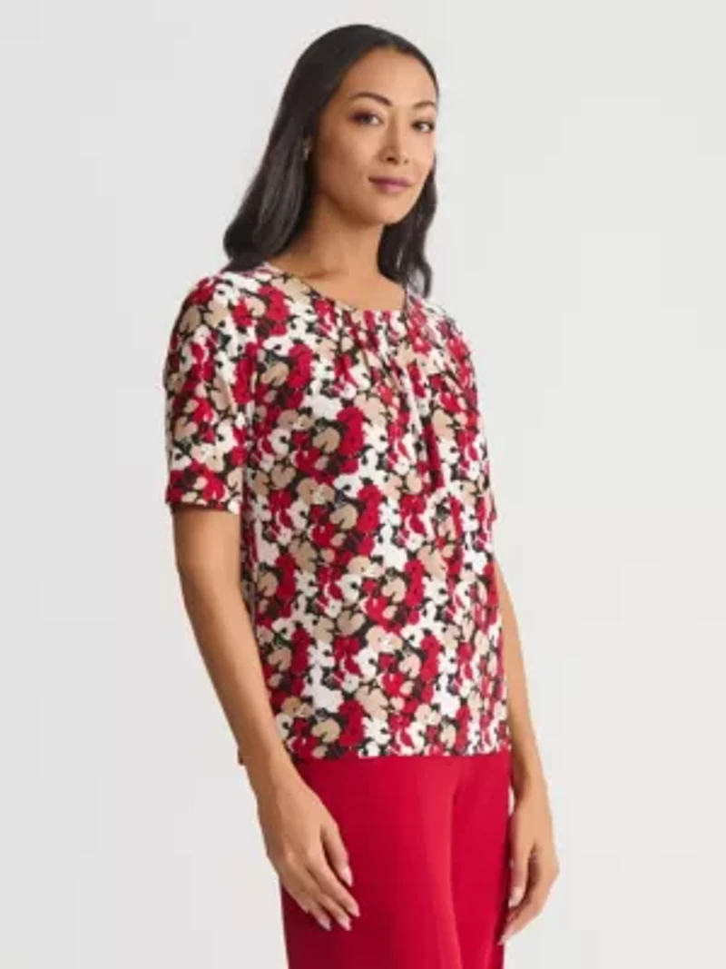 Petite Mini Floral Print Elbow Sleeve Knit Top