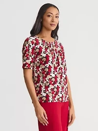 Petite Mini Floral Print Elbow Sleeve Knit Top