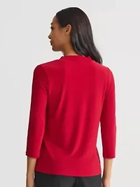 Petite Three Quarter Sleeve Tie Neck Knit Top
