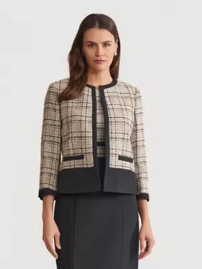 Women's Plaid Colorblocked Cardigan Jacket