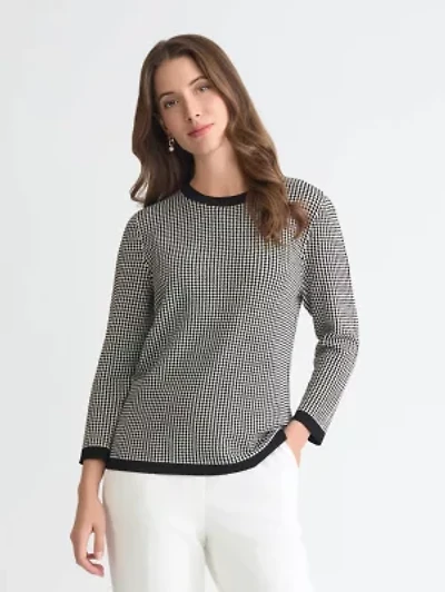 Women's Three Quarter Sleeve Crewneck Sweater with Texture Stitch