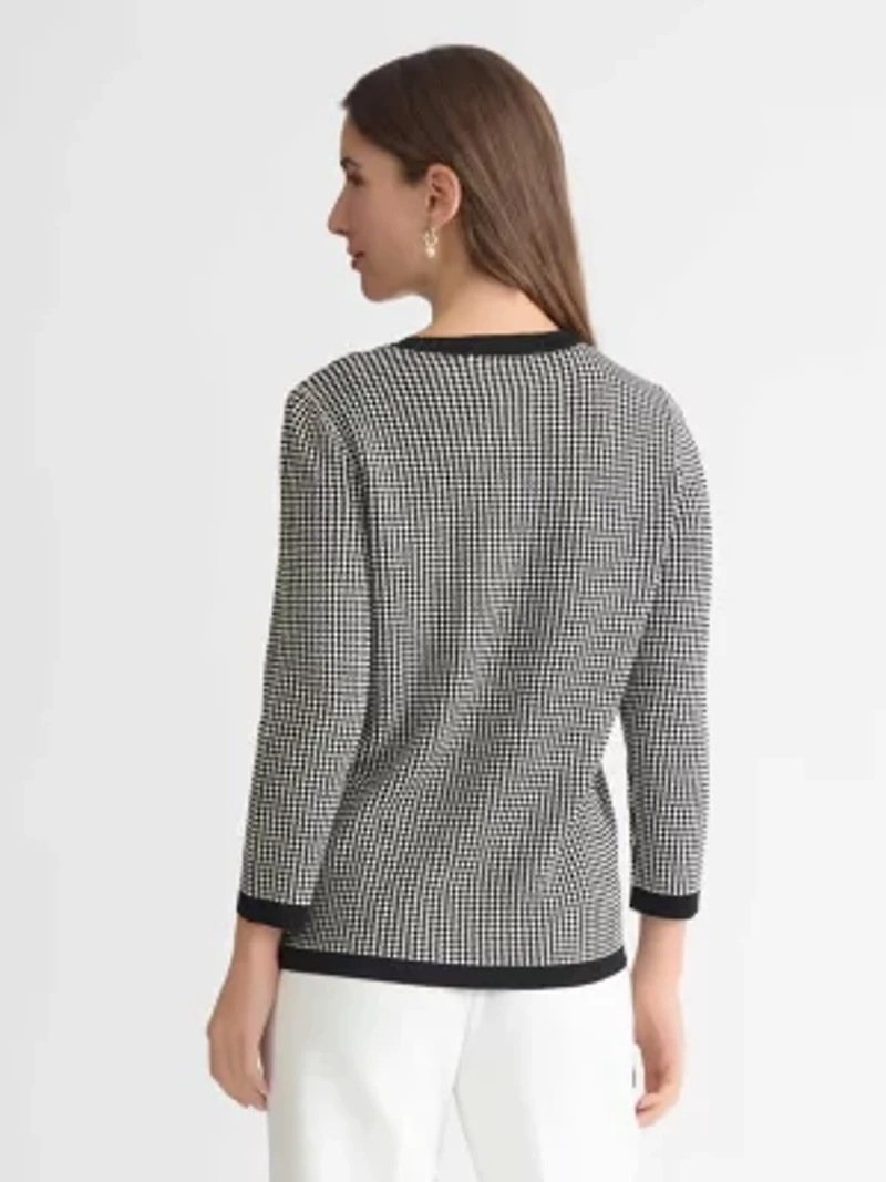 Women's Three Quarter Sleeve Crewneck Sweater with Texture Stitch