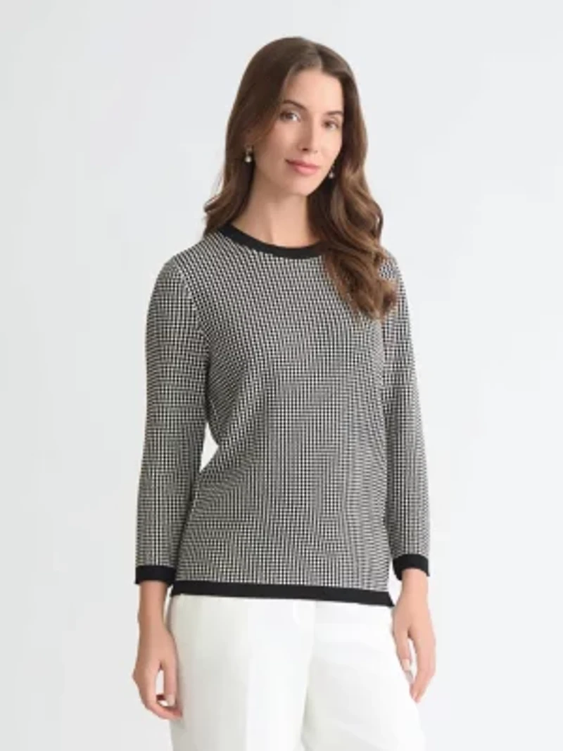 Women's Three Quarter Sleeve Crewneck Sweater with Texture Stitch