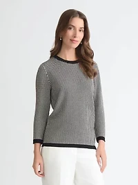 Women's Three Quarter Sleeve Crewneck Sweater with Texture Stitch