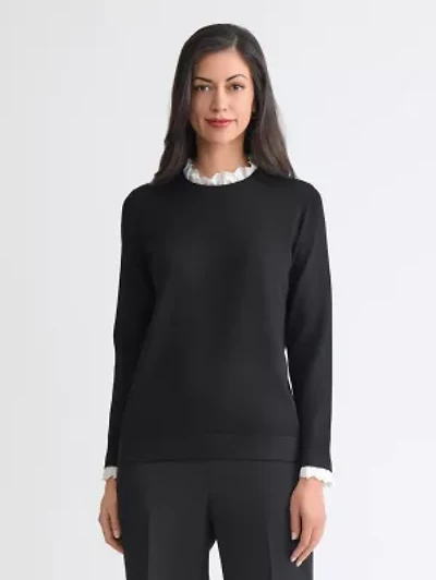 Petite Long Sleeve Lace Collar Twofer