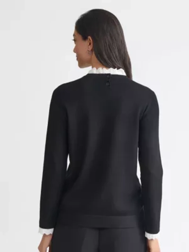 Petite Long Sleeve Lace Collar Twofer