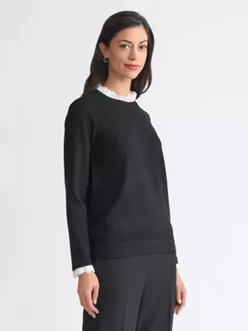 Petite Long Sleeve Lace Collar Twofer