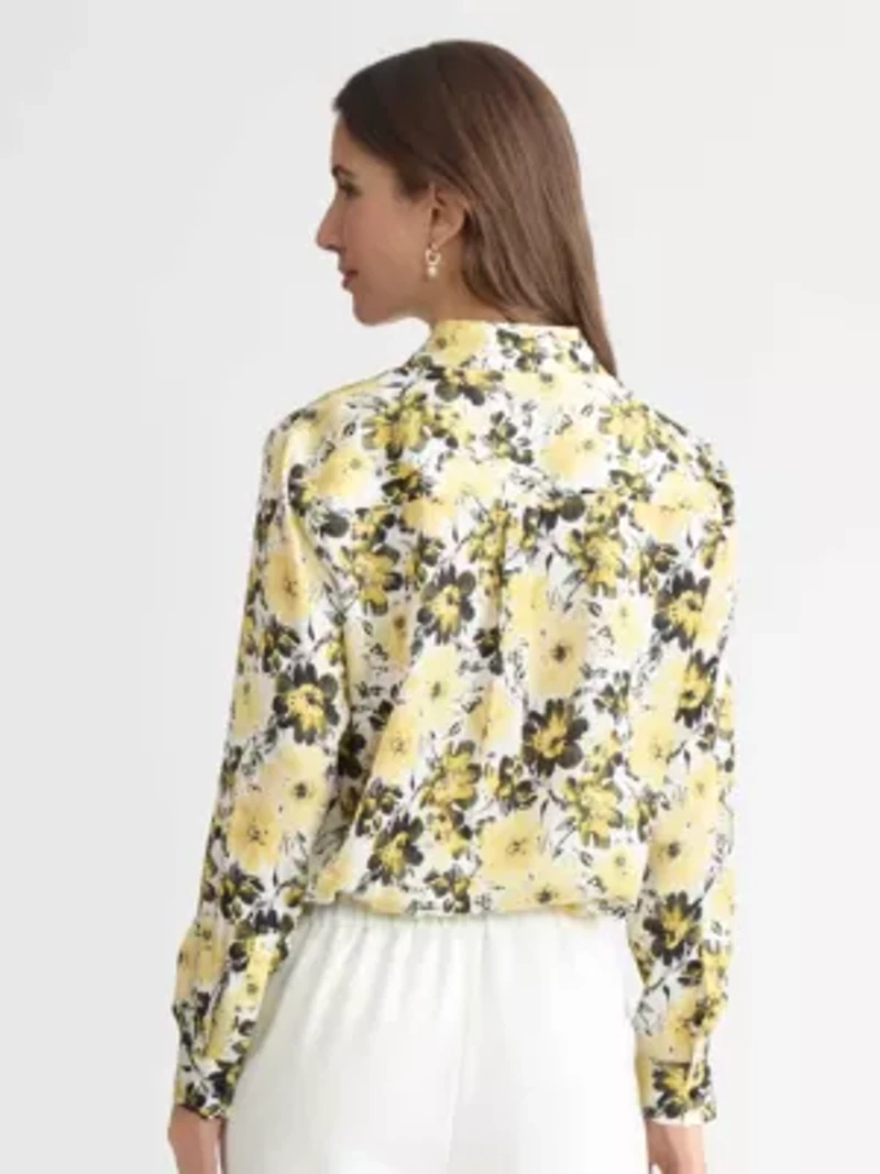 Women's Floral Print Long Sleeve Button Front Blouse