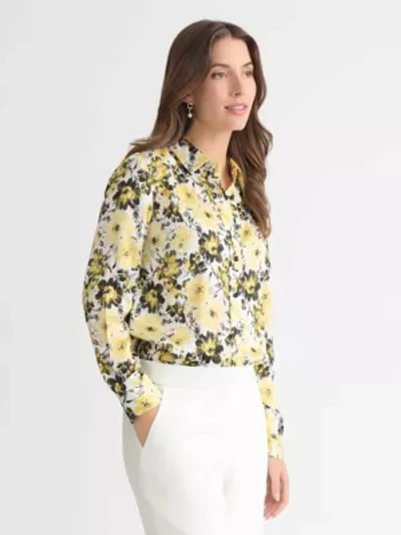 Women's Floral Print Long Sleeve Button Front Blouse