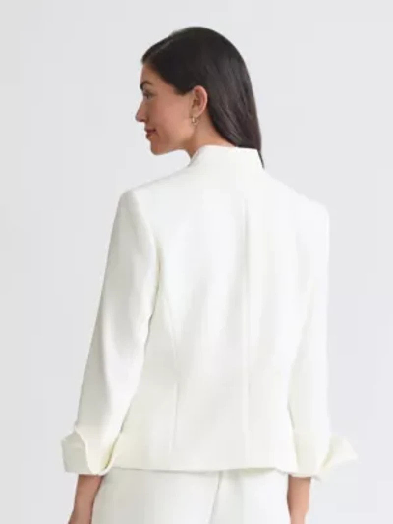 Women's Stretch Crepe Three Button Jacket with Organza Trim