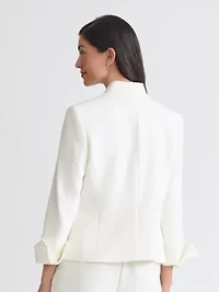 Women's Stretch Crepe Three Button Jacket with Organza Trim