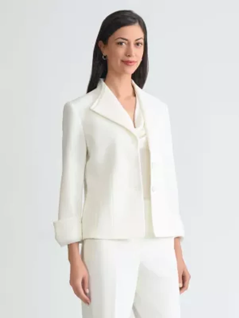 Women's Stretch Crepe Three Button Jacket with Organza Trim