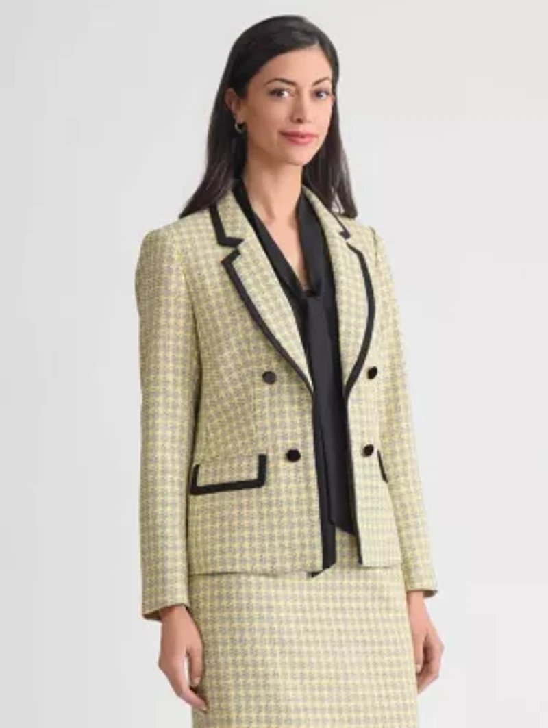 Women's Plaid Tweed Faux Double Breast Framed Jacket