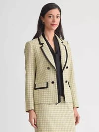 Women's Plaid Tweed Faux Double Breast Framed Jacket
