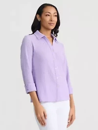 Petite Knit 3/4 Sleeve Button Front Top