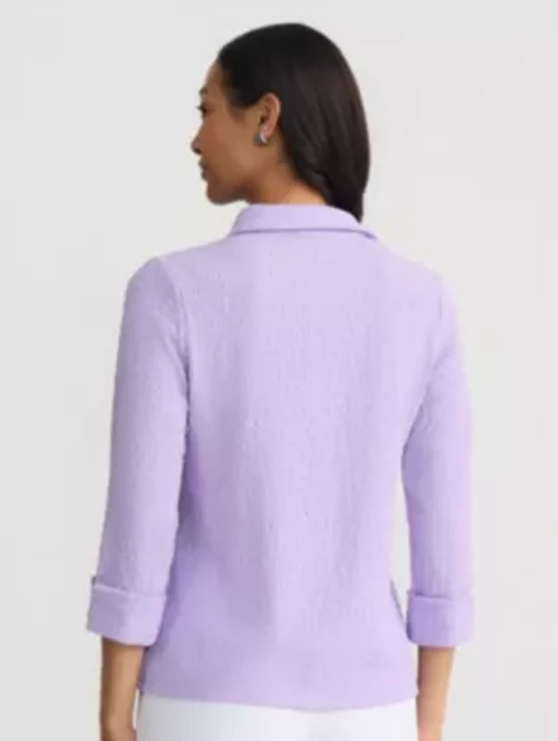 Petite Knit 3/4 Sleeve Button Front Top