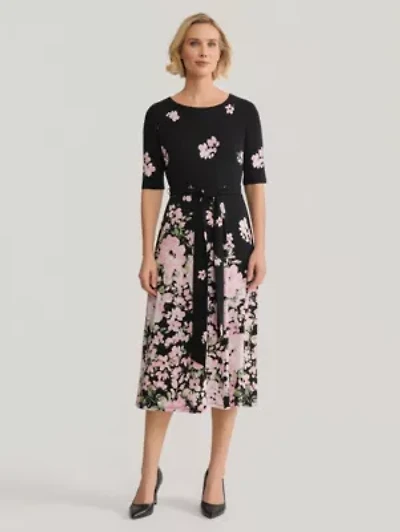 Ombre Floral Print Fit and Flare Knit Dress