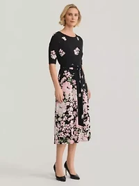 Ombre Floral Print Fit and Flare Knit Dress