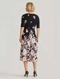 Ombre Floral Print Fit and Flare Knit Dress