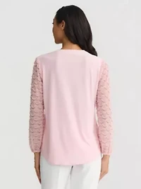 Long Sleeve Split Neck Lace Knit Top