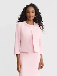 Stretch Crepe Embellished Cardigan Jacket