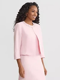 Stretch Crepe Embellished Cardigan Jacket