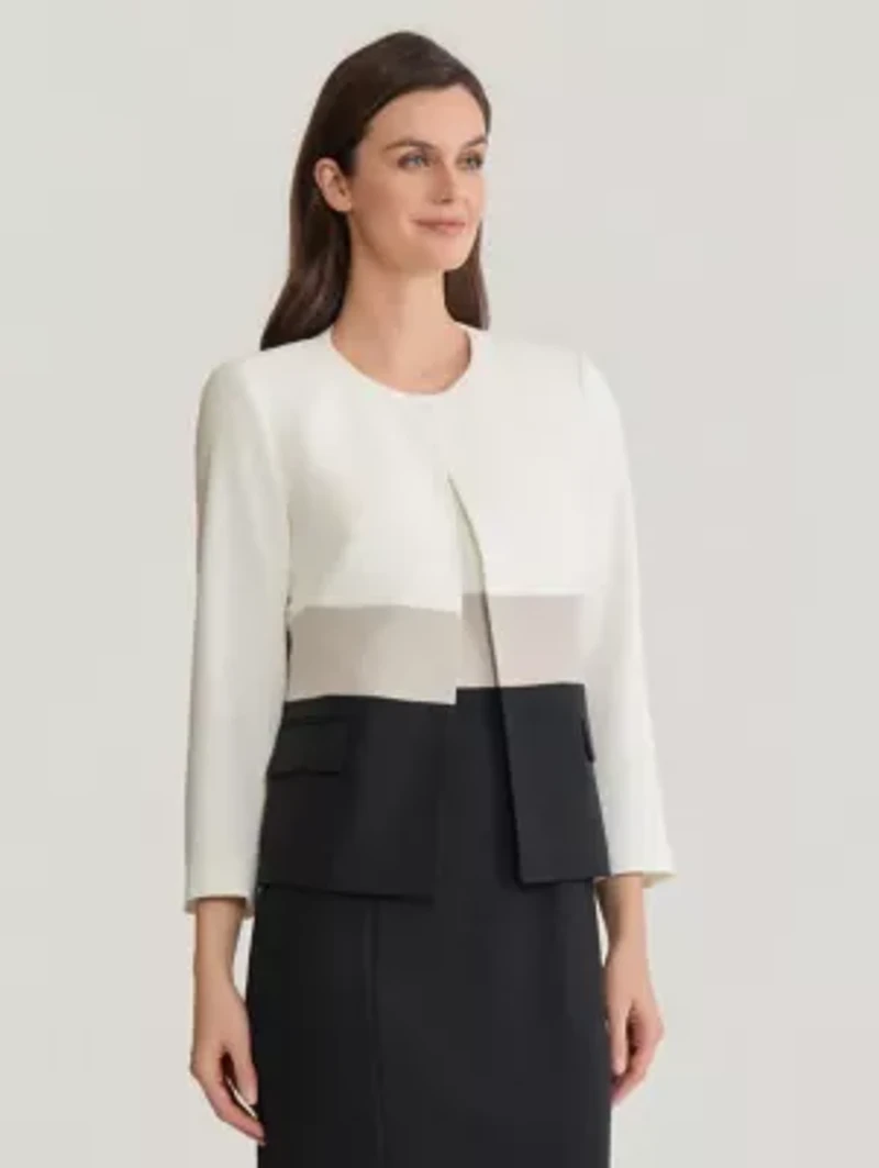Stretch Crepe Colorblock Cardigan Jacket