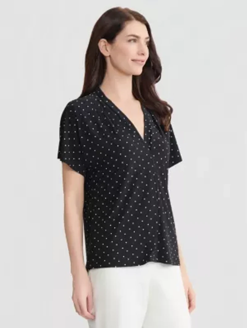 Dot Print V-Neck Knit Top