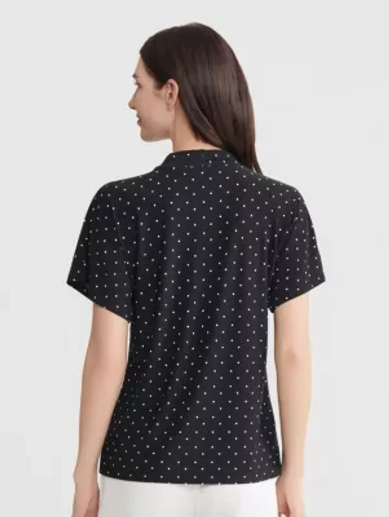 Dot Print V-Neck Knit Top
