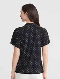 Dot Print V-Neck Knit Top