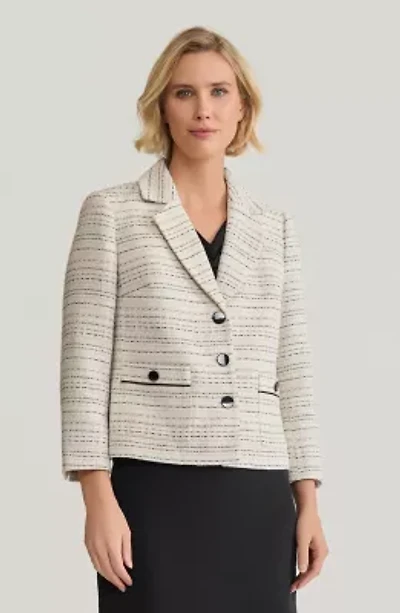 Striped Tweed 3 Button Jacket with Patch Pocket
