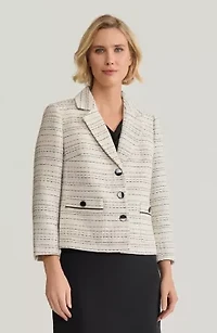 Striped Tweed 3 Button Jacket with Patch Pocket
