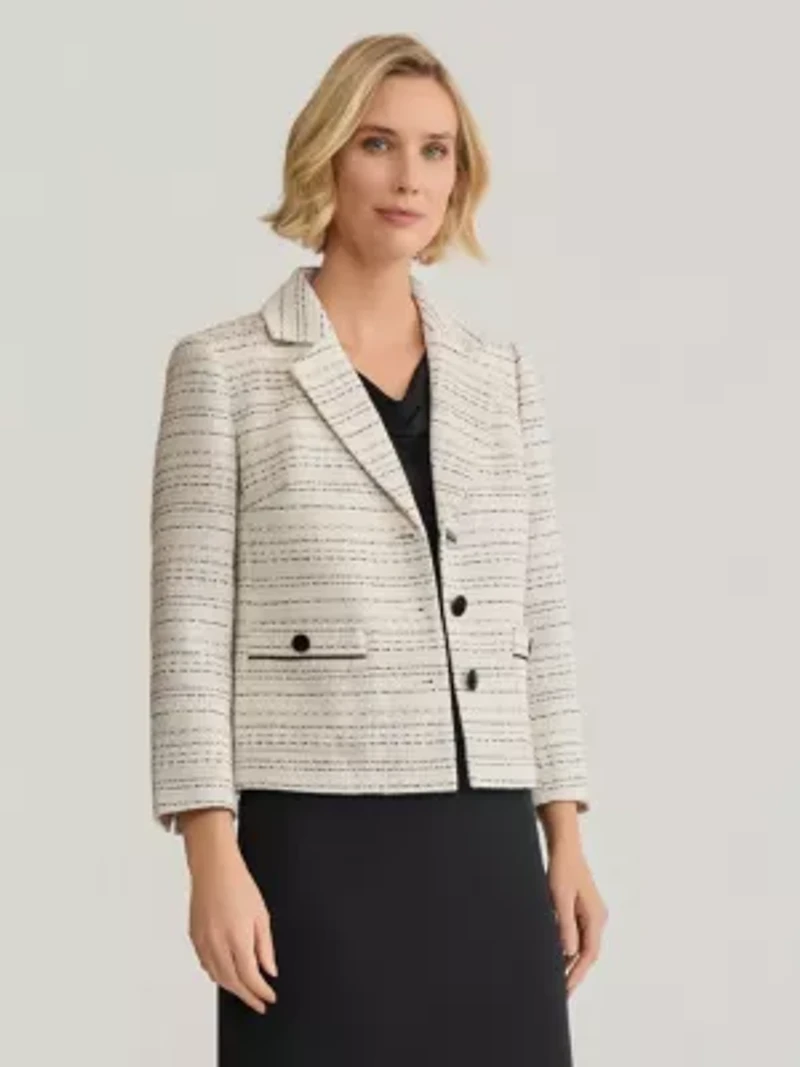 Striped Tweed 3 Button Jacket with Patch Pocket