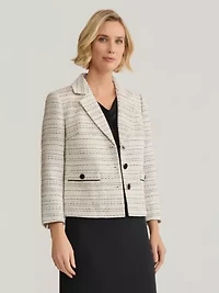 Striped Tweed 3 Button Jacket with Patch Pocket