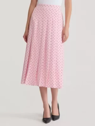 Dot Print Pull On Pleated Front Skirt