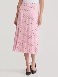 Dot Print Pull On Pleated Front Skirt