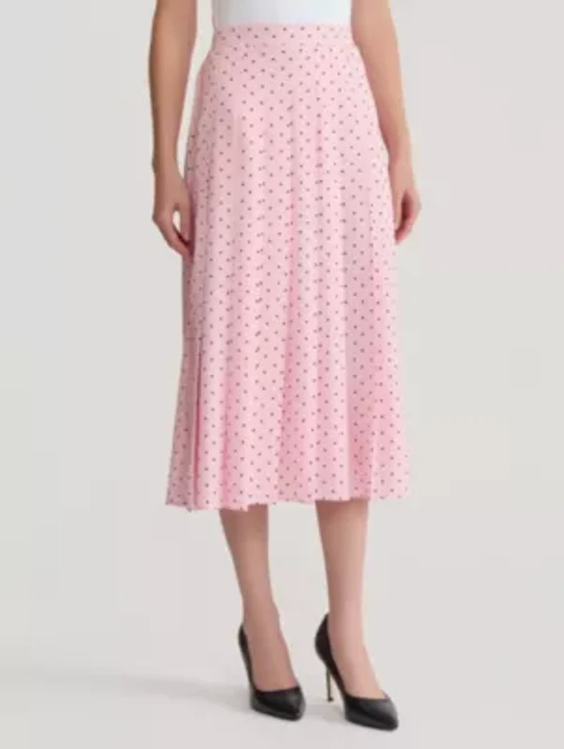 Dot Print Pull On Pleated Front Skirt