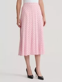 Dot Print Pull On Pleated Front Skirt